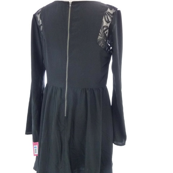 Black Skater Dress with Lace Shoulders - Picture 2 of 8